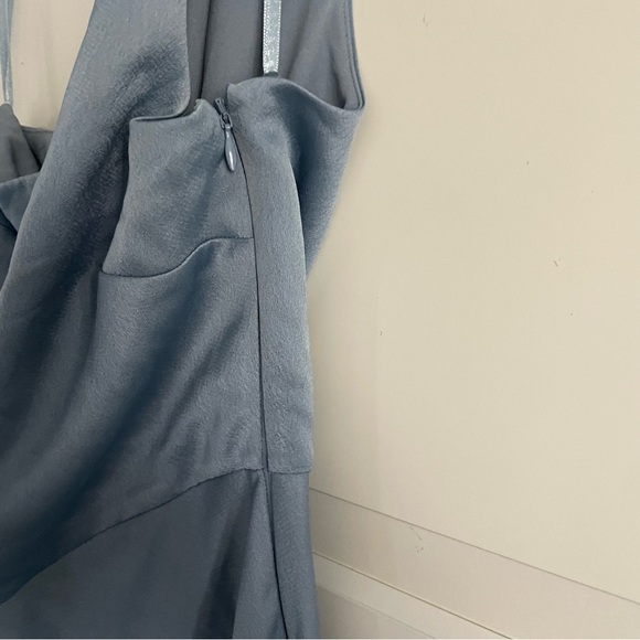 BHLDN Dylan Dusty Blue One-Shoulder Satin Side-Slit Gown 20218 - Picture 10 of 14